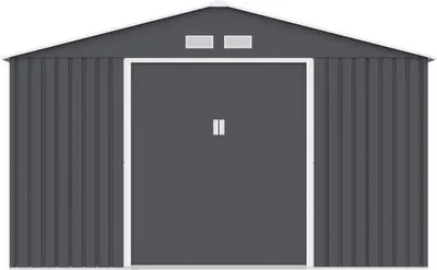 Image de Abri de Jardin Métal 10,85 m², 340 x 319 x 210 cm, JUPITER, Kit d'Ancrage Inclus, 2 Portes Coulissantes, Gris