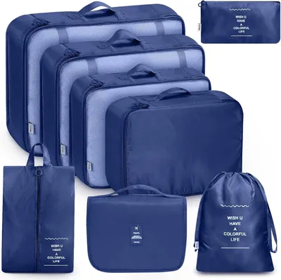 Produktbild von Packing Cubes Set, 8-teilig Koffer Organizer, Dunkelblau, fuer Reisen