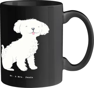 Produktbild von Mr. & Mrs. Panda Kaffeetasse Bichon Frisé Abenteuer - Schwarz - Geschenk, Hunderasse, Lebensfreude, Hunderassen Charakter, Kaffeebecher, Tasse, Hundeerziehung, Becher