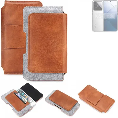 Produktbild von K-S-Trade Handyhülle Schutzhülle kompatibel mit Xiaomi 14 Gürteltasche Holster Gürtel Tasche Smartphone Tasche Handy Hülle Polyurethan+ Filz, braun (1x)