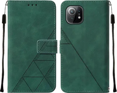 Produktbild von Xiaomi Mi 11 Hülle, Schlank Prägung Flip Leder Kartenfächer Schutzhülle mit Ständer für Xiaomi Mi 11 Grün