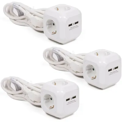 Produktbild von 3x Steckerleiste Steckdosenleiste 4-fach Rund mit 2 USB Fast Charge Anschlüssen Tischsteckdose Mehrfachsteckdose Mehrfachstecker Steckdose