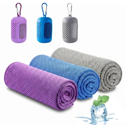 Produktbild von 3er-Set Kühlhandtücher, Sport-Kühlhandtuch, Fitness- und Outdoor-Kühltuch, schnelltrocknend, wiederverwendbar, in Lila, Grau und Blau