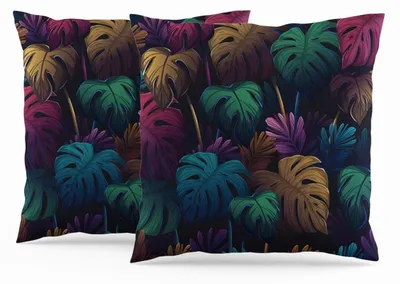 Obrázek produktu pro Dva povlaky na polštáře, vzor listů, vzhled lnu, 50x50 cm, tropický motiv