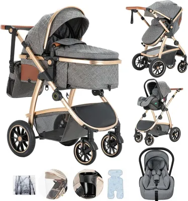 Productafbeelding van Babywagen, reiswagensysteem, opvouwbaar design, verstelbare handgreep, SK20-GERY