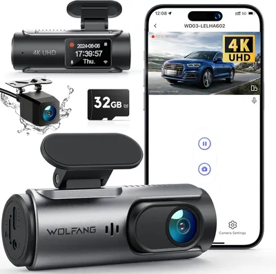 Image de Caméra de tableau de bord WOLFANG, 4K, avec Wi-Fi et carte SD de 32 Go