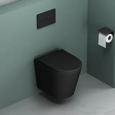 Produktbild von Mai & Mai Hänge WC Schwarz matt mit Softclose Sitz  | Wand WC aus keramik spülrandloses WC BTH: 35x51x36cm Aachen108