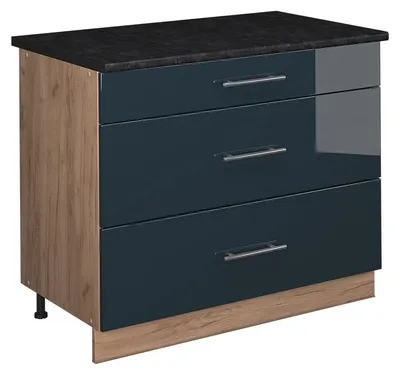 Produktbild von Küchenunterschrank Vicco Fame-Line Dunkelblau Hochglanz/Goldkraft Eiche 100 cm, AP Anthrazit, Model 62048