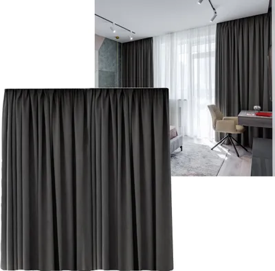 Produktbild von Kräuselband Blickdicht 300 (B) x 245cm (L) extra Breit Überbreite Abdunkelnd Vorhang  Gardine Schal mit Universalband Dunkelgrau