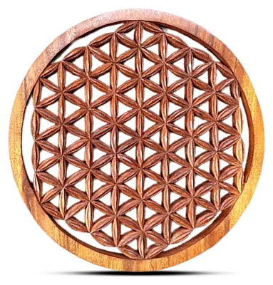 Productafbeelding van Rond decoratief houten paneel met Levensbloemmotief, 40 cm