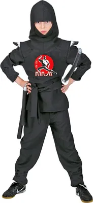 Produktbild von Fu401104-116 schwarz Kinder Junge Mädchen Ninja Schwertkämpfer Kostüm Gr.116
