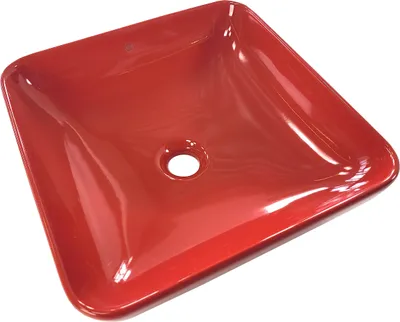 Obrázek produktu pro Paplinskimoebel hranaté umyvadlo pro malé koupelny a WC pro hosty bez otvoru pro baterii a přepadu Červené umyvadlo na desku 38 x 38 x 12