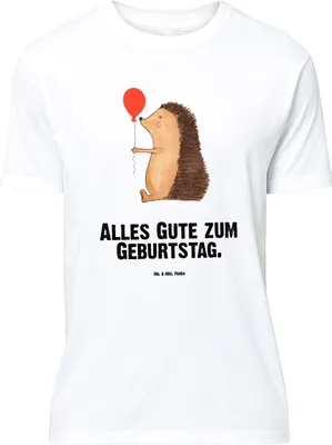 Produktbild von Mr. & Mrs. Panda Größe L T-Shirt Igel Luftballon - Weiß - Geschenk, Tshirt, Happy Birthday, Shirt, Lustige Sprüche, Herzlichen Glückwunsch, mit Spruch, Geburtstag, Ballon