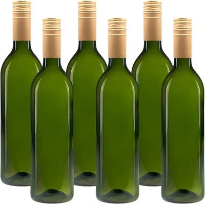 Productafbeelding van 6 x glazen fles 750 ml groene wijnfles oliefles 0,75 l met etiketten