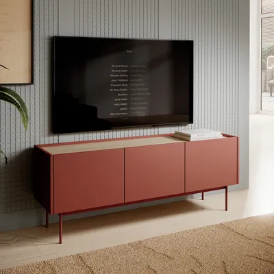 Produktbild von Masseno TV-Schrank COLORE 144 cm Fernsehschrank mit 3 Türen TV-Lowboard für Wohnzimmer Modern 144x37x55 cm Rot / Rot