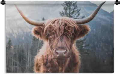 Produktbild von MuchoWow® Wandteppich Wandbehang Schottischer Hochländer - Kuh - Tiere - Berg - Natur 150x100 cm Tapisserie Dekoration Wandtuch - Waschbar - Tapisserien - Wand-Decke