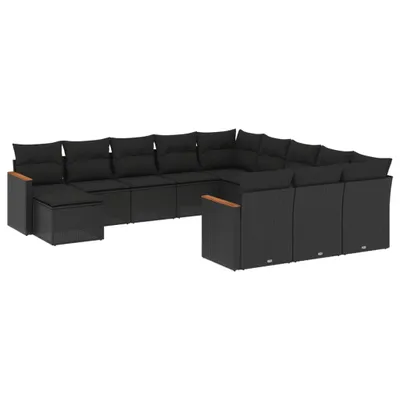 Image de vidaXL Ensemble de 12 canapés de jardin avec coussins noir poly rotin