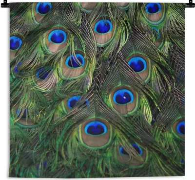 Produktbild von MuchoWow® Wandteppich Wandbehang Pfau - Federn - Augen - Blau 150x150 cm Tapisserie Dekoration Wandtuch - Wohnaccessoires - Modernes