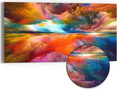 Produktbild von DEQORI Hybrid Leinwand Bild 60x30 cm 'Gespiegelte Farbwolken ' Wandbild Glas flach modern