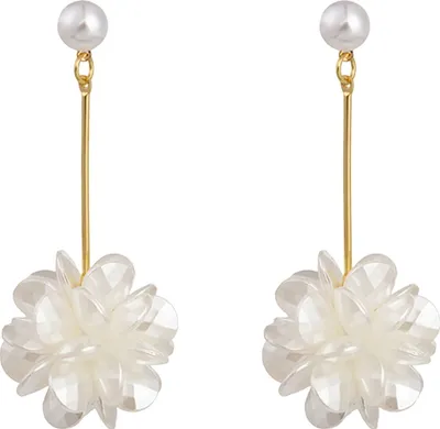 Produktbild von 1 Paar Hängende Ohrringe für Frauen, Muschel-Blumenform, Strass-Dekor, lineare Quaste, lange baumelnde Ohrringe, Abschlussball, Party, Braut, Hochzeit, Ohrschmuck