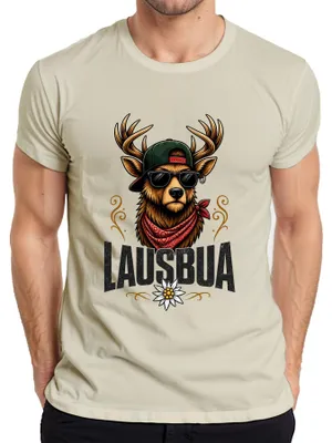 Imagen del producto de Jausenbua, Hirsch, Alpes, Baviera, Edelweiss, Traje tradicional, Pantalones de cuero para hombre, Camiseta, Naturaleza, Talla S