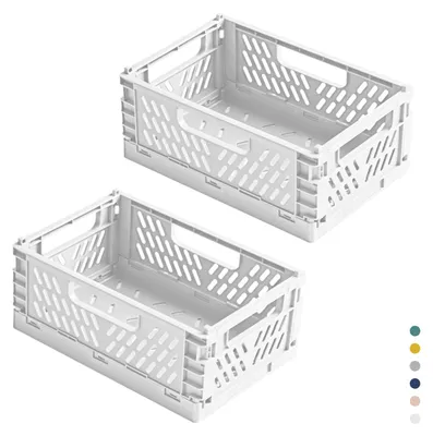 Produktbild von Faltbare Aufbewahrungsbox aus Kunststoff - 2 Stück stapelbar - Für Küche Büro Schlafzimmer Schrank und Schublade - Weiß - 22 x 14,7 x 9,3 cm