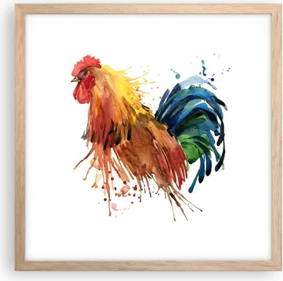Produktbild von Gerahmtes Poster - Rahmen in heller Eiche - Hahn Ilustration Tier Farben - 40x40 cm - Wand Bild - Wanddeko - Wandbilder - Wandposter - Bilderrahmen - Bilder - Kunstdruck - Wandbild - P2NAC40x40-2842