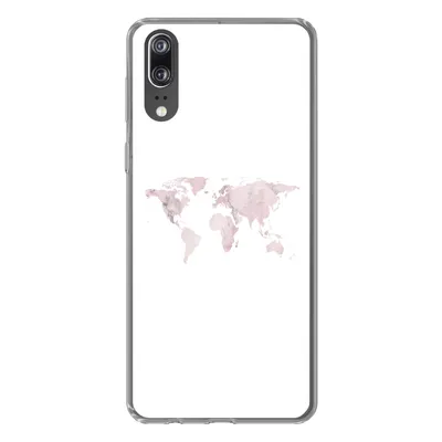 Produktbild von MuchoWow® Handyhülle Schutzhülle Hülle für Huawei P20 Weltkarte - Marmor - Rosa Silikon Softcase Handy Hülle - Hardcover