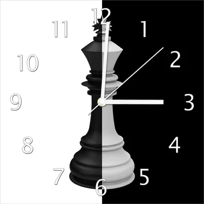 Produktbild von Wallario Design Wanduhr Schachfigur schwarz-weiß aus Echtglas, Größe 30 x 30 cm