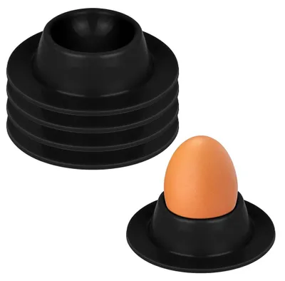 Eierbecher Set, 4 Stück Silikon, mit Tablett, Schwarz