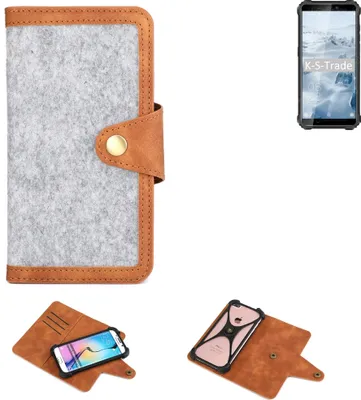 Produktbild von K-S-Trade Handyhülle kompatibel mit Oukitel WP5 Pro Schutzhülle Filz-Hülle Kunst-Leder hellgrau braun (1x)