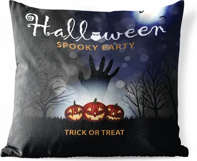 Produktbild von MuchoWow® Outdoor Kissen - Ein Poster von Halloween, das in einer Illustration zu sehen ist - 60x60 cm - Wetterfest - Lounge Kissen - Dekoration - Schlaf Kissen