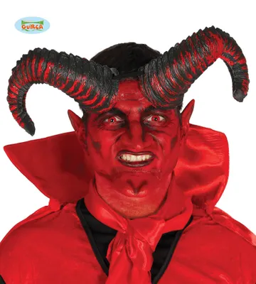 Produktbild von Dämon Hörner Halloween Kostüm Rot Schwarz Unheimlich Hexenmeister Zubehör 20 cm Teufelsflair Furchterregend Fasching Zubehör, Farbe: Schwarz