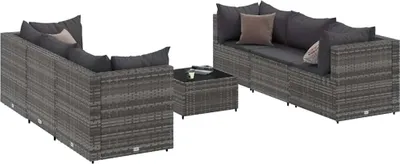 Produktbild von vidaXL 7-tlg. Garten-Lounge-Set mit Kissen Grau Poly Rattan