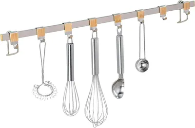 Küchengerätehalter mit 8 Haken, vernickelt, 60x4x2,5 cm, silber