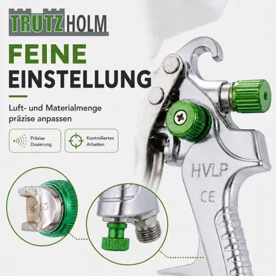 Produktbild von HVLP Lackierpistole mit 3 Edelstahldüsen 1,4mm 1,7mm 2,0mm 600ml Becher