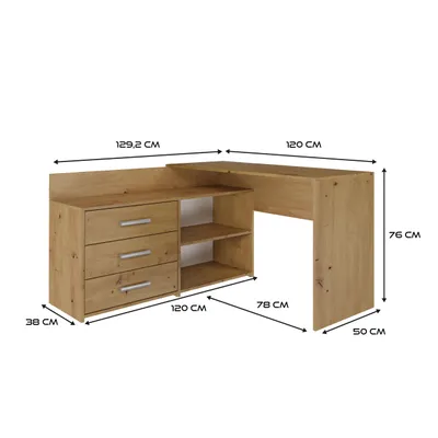 Zdjęcie produktu dla Biurko narożne DANY 120x50x76 cm dąb artisan z komodą
