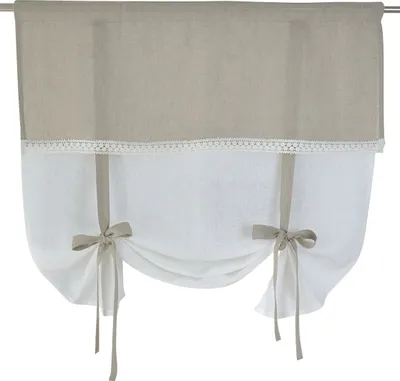 Produktbild von Kutti Raffgardine Venezia 100% Leinen Weiss Natur Landhaus Borte Schleifen romantisch 80 x 100 cm, Weiss