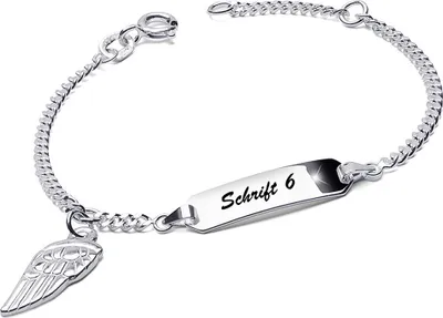 Produktbild von MATERIA by Matthias Kinder Armband mit Gravur und Flügel Anhänger 925 Silber Armkette Mädchen Schmuck 12-14cm SA-48