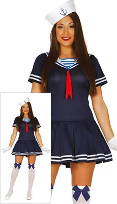 A woman wearing a sailor costume, shown from the waist up in the main image and full body in the inset.