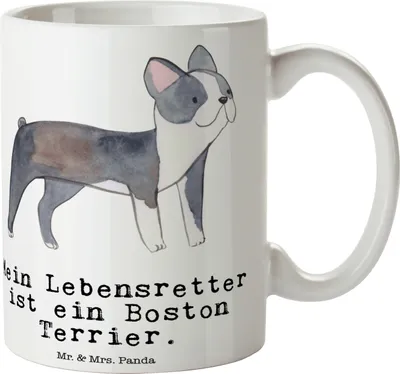 Produktbild von Mr. & Mrs. Panda Kaffeebecher Boston Terrier Lebensretter - Weiß - Geschenk, Keramiktasse, Kaffeetasse, Teetasse, Bedruckte Tasse, Becher