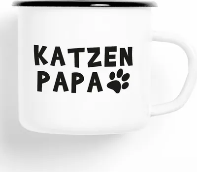 Produktbild von Huuraa Emaille Tasse Katzenpapa Geschenk Kaffeebecher Vintage 300ml Katzenpapa Präsent