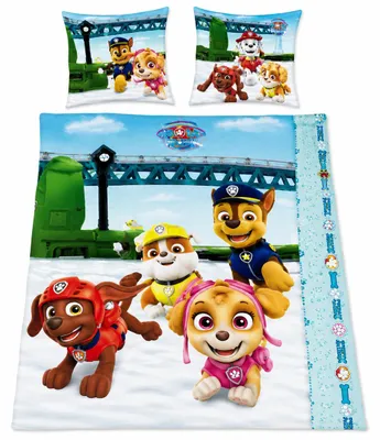 Produktbild von Herding Renforcé Wende Bettwäsche 2 tlg. 135x200cm Paw Patrol Hunde Brücke Bunt Knopfleiste, KI-generiertes Bild