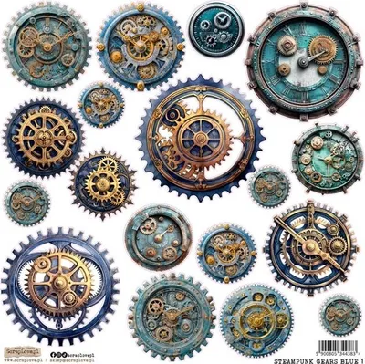 Immagine prodotto di AUFKLEBER ScrapLove Adesivi Dekor - Steampunk Ingranaggi Blu 1 - Ingranaggi Blu