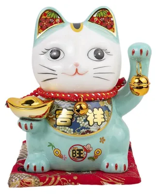 Maneki Neko Glückskatze, Porzellan, 13,5 cm, blau