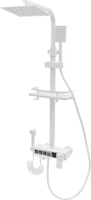 Produktbild von Moderne Regendusche - Duschsystem fürs Bad - 360° Überkopfbrause - Höhenverstellbar - Handbrause mit mehreren Strahlarten - Hochdruck - Edelstahl - Weiß