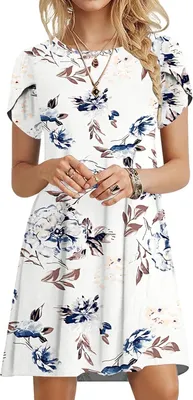 Productafbeelding van Casual zomerjurk met bloemenprint, ronde hals, knielengte en zakken