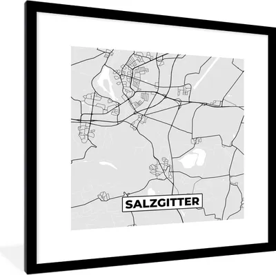 Produktbild von MuchoWow® Gerahmtes Poster Deutschland - Karte - Stadtplan - Salzgitter 40x40 cm - Poster mit Schwarzem Bilderrahmen Wandposter Rahmen Foto Bilder - Poster - Plakat im Rahmen
