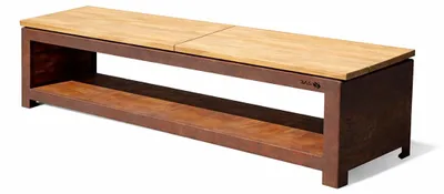 Produktbild von Gartenbank 200 cm mit Holzlager, corten, KI-generiertes Bild