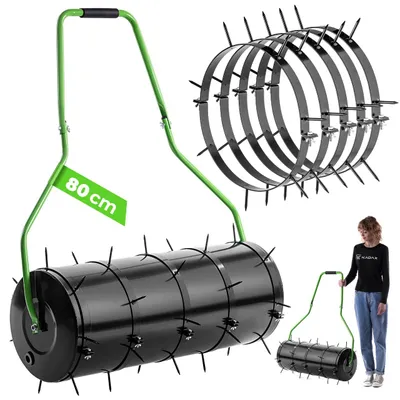 Produktbild von KADAX Rasenlüfter Walze 80 cm, Befüllbar mit Wasser oder Sand, Rasenwalze mit 6 cm Nägeln, Rasenbelüfter aus Stahl, Gartenwalze zur effektiven Rasenbelüftung